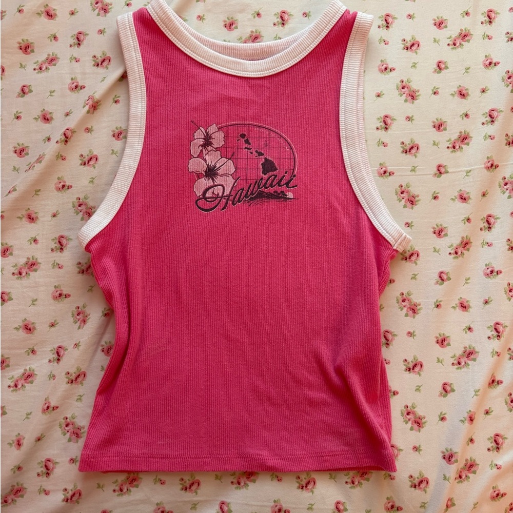 Hollister Pink and White Ribbed Tank
